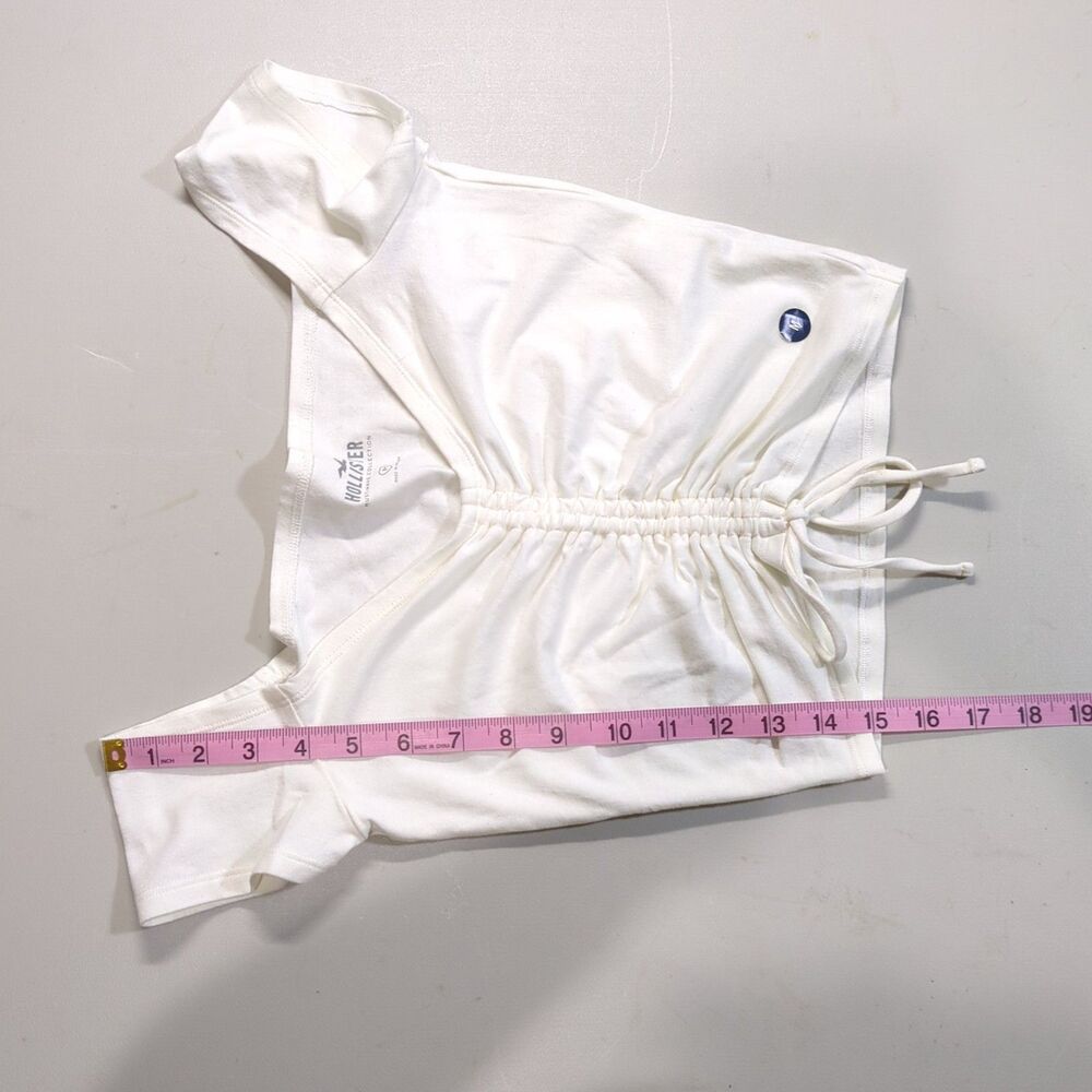 Hollister Women's White Ruched Tie Front Cap Sleeve Crop Top M Y2K Babydoll NWT - Picture 4 of 5